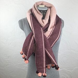 Lands End Pink and Maroon Pom Pom Scarf